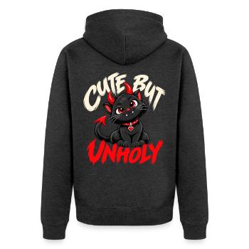 Cute But Unholy Schwarze Katze Gothic - Unisex Premium Bio Zip Hoodie - Anthrazit meliert - Hinten - Nico (187cm)