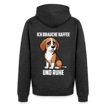 Ich Brauche Kaffe und Ruhe Beagle Beaglebesitzer  - Unisex Premium Bio Zip Hoodie - Anthrazit meliert - Hinten - Nico (187cm)