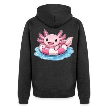 Süßer Axolotl im Schwimmring - Unisex Premium Bio Zip Hoodie - Anthrazit meliert - Hinten - Nico (187cm)