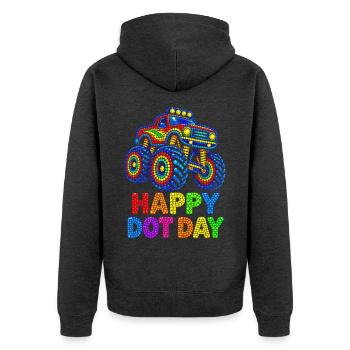 Happy Dot Day Monster Truck - Unisex Premium Bio Zip Hoodie - Anthrazit meliert - Hinten - Nico (187cm)