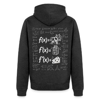 Cowculus-abgeleitete Kalkül - Unisex Premium Bio Zip Hoodie - Anthrazit meliert - Hinten - Nico (187cm)