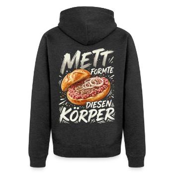 Mett Formte Diesen Körper - Unisex Premium Bio Zip Hoodie - Anthrazit meliert - Hinten - Nico (187cm)
