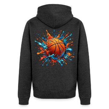 Basketball Color Splash Basket Ballon Basketteur - Unisex Premium Bio Zip Hoodie - Anthrazit meliert - Hinten - Nico (187cm)