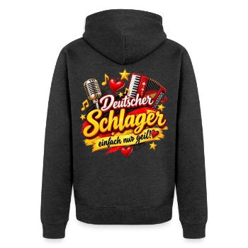Deutscher Schlager: Einfach Geil - Unisex Premium Bio Zip Hoodie - Anthrazit meliert - Hinten - Nico (187cm)