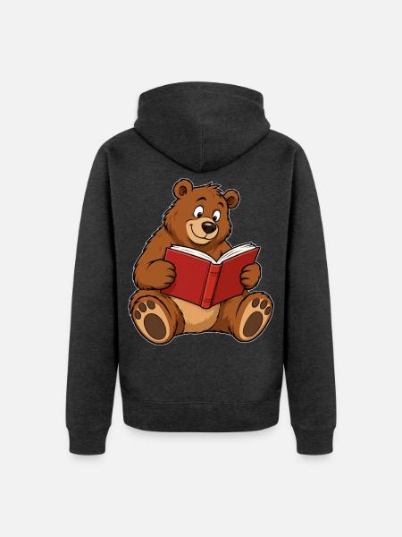 Süßer Teddybär liest ein Buch - Unisex Premium Bio Zip Hoodie - Anthrazit meliert
