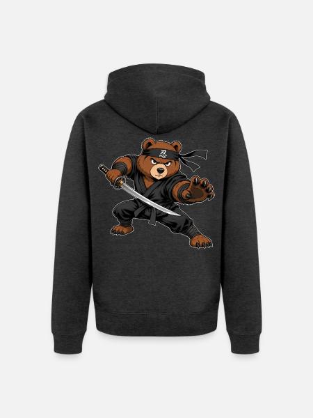 Ninja Bär mit Katana – Samurai Kämpfer - Unisex Premium Bio Zip Hoodie - Anthrazit meliert