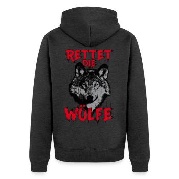 Rettet Die Wölfe Wolf Wolfskopf Tierschutz Spruch - Unisex Premium Bio Zip Hoodie - Anthrazit meliert - Hinten - Nico (187cm)