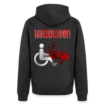 Halloween Blut Rollstuhl - Unisex Premium Bio Zip Hoodie - Anthrazit meliert - Hinten - Nico (187cm)