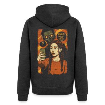 Zombie-Selfie mit Grusel-Girl - Unisex Premium Bio Zip Hoodie - Anthrazit meliert - Hinten - Nico (187cm)