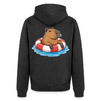 Capybara im Schwimmring – Sommer & Chillen - Unisex Premium Bio Zip Hoodie - Anthrazit meliert - Hinten - Nico (187cm)