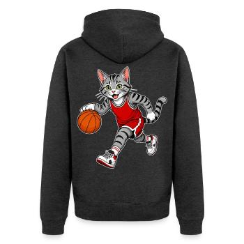 Basketball Katze – Dribbling Cat - Unisex Premium Bio Zip Hoodie - Anthrazit meliert - Hinten - Nico (187cm)