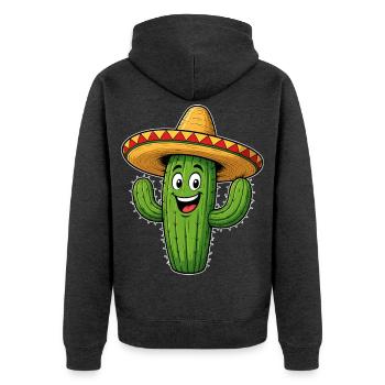 Lustiger Kaktus mit Sombrero - Unisex Premium Bio Zip Hoodie - Anthrazit meliert - Hinten - Nico (187cm)