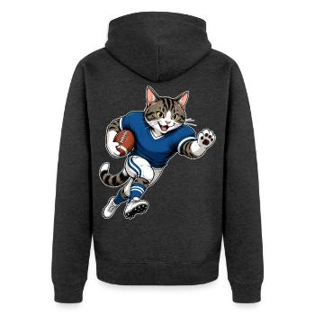 Football Katze – American Football Cat - Unisex Premium Bio Zip Hoodie - Anthrazit meliert - Hinten - Nico (187cm)