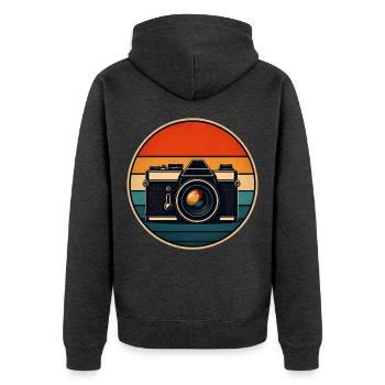 Retro Kamera Sunset Panel - Unisex Premium Bio Zip Hoodie - Anthrazit meliert - Hinten - Nico (187cm)