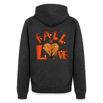 Herbstliebe Baumherz mit Laternen - Unisex Premium Bio Zip Hoodie - Anthrazit meliert - Hinten - Nico (187cm)
