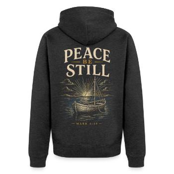 Frieden sei still, Boot - Unisex Premium Bio Zip Hoodie - Anthrazit meliert - Hinten - Nico (187cm)