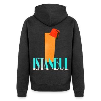 Istanbul Vintage Design - Unisex Premium Bio Zip Hoodie - Anthrazit meliert - Hinten - Nico (187cm)