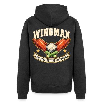 Wingman – Chicken Wings Food Humor - Unisex Premium Bio Zip Hoodie - Anthrazit meliert - Hinten - Nico (187cm)