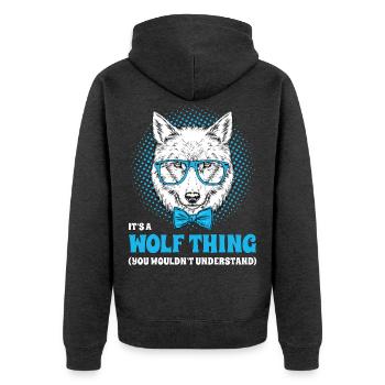 It's A Wolf Thing Hipster Wolf Brille Spruch - Unisex Premium Bio Zip Hoodie - Anthrazit meliert - Hinten - Nico (187cm)