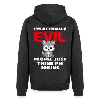 I'm Actually Evil Süßer Wolf Halloween Spruch - Unisex Premium Bio Zip Hoodie - Anthrazit meliert - Hinten - Nico (187cm)