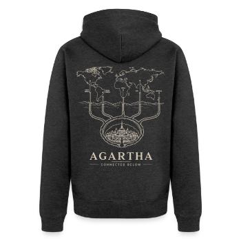 Agartha Connected Below - Unisex Premium Bio Zip Hoodie - Anthrazit meliert - Hinten - Nico (187cm)