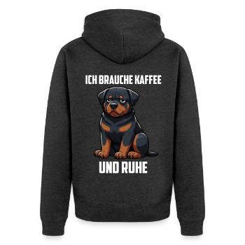 Ich Brauche Kaffee und Ruhe Rottweiler Rotti - Unisex Premium Bio Zip Hoodie - Anthrazit meliert - Hinten - Nico (187cm)