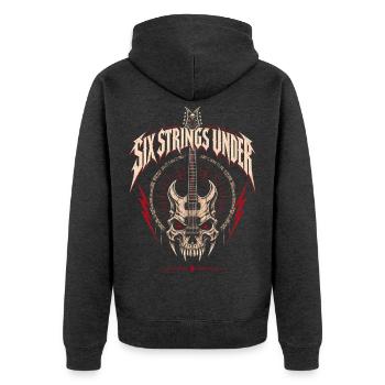 Six Strings Under – Metal Totenkopf Gitarre - Unisex Premium Bio Zip Hoodie - Anthrazit meliert - Hinten - Nico (187cm)