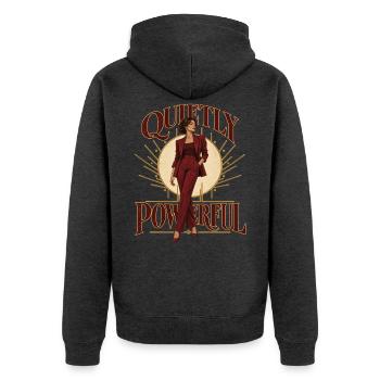 Stille Macht - Unisex Premium Bio Zip Hoodie - Anthrazit meliert - Hinten - Nico (187cm)