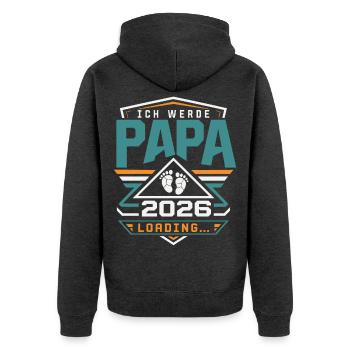 Ich werde Papa Werdender Vater - Unisex Premium Bio Zip Hoodie - Anthrazit meliert - Hinten - Nico (187cm)
