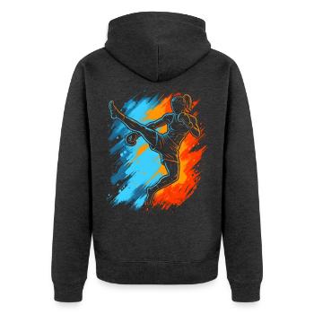 Muay Thai Kampfsport Kickboxer Mädchen Kickboxen  - Unisex Premium Bio Zip Hoodie - Anthrazit meliert - Hinten - Nico (187cm)
