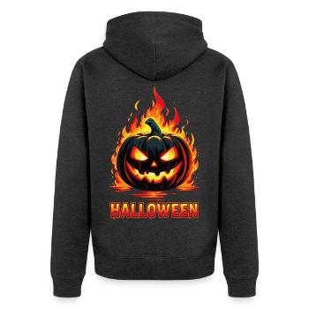 Inferno Kürbis Kürbis-Laterne - Unisex Premium Bio Zip Hoodie - Anthrazit meliert - Hinten - Nico (187cm)