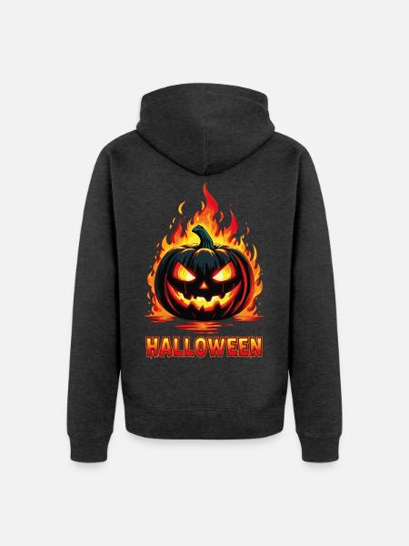 Inferno Kürbis Kürbis-Laterne - Unisex Premium Bio Zip Hoodie - Anthrazit meliert