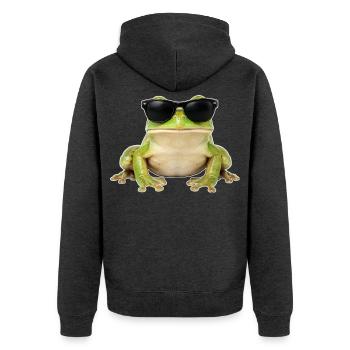 Cooler Frosch mit Sonnenbrille - Unisex Premium Bio Zip Hoodie - Anthrazit meliert - Hinten - Nico (187cm)