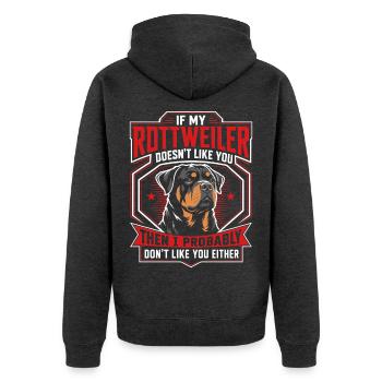 Rottweiler Hundepapa Lustig Spruch - Unisex Premium Bio Zip Hoodie - Anthrazit meliert - Hinten - Nico (187cm)