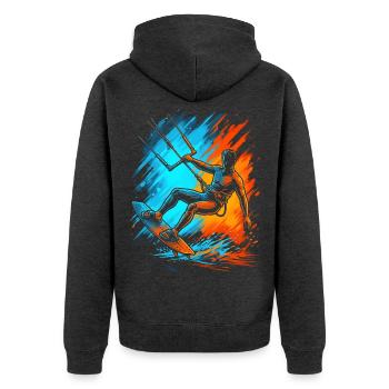 Kitesurfing Kitesurf Herren Kinder Kitesurfen - Unisex Premium Bio Zip Hoodie - Anthrazit meliert - Hinten - Nico (187cm)