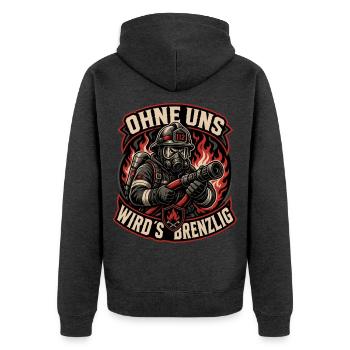Feuerwehr - Unisex Premium Bio Zip Hoodie - Anthrazit meliert - Hinten - Nico (187cm)