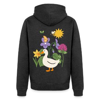 Blumenzeichnung · Biene · Ente · Blüten - Unisex Premium Bio Zip Hoodie - Anthrazit meliert - Hinten - Nico (187cm)