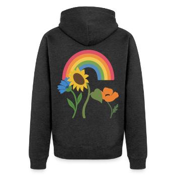 Natur · Mohn · Naturfreunde · Kornblume - Unisex Premium Bio Zip Hoodie - Anthrazit meliert - Hinten - Nico (187cm)
