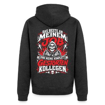Das Beste am Job: Gestörte Kollegen - Unisex Premium Bio Zip Hoodie - Anthrazit meliert - Hinten - Nico (187cm)