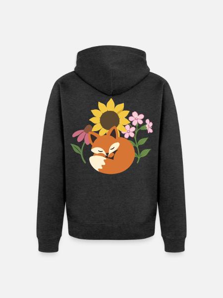 Schlafender Fuchs · Pflanzenillustration · Blumen - Unisex Premium Bio Zip Hoodie - Anthrazit meliert