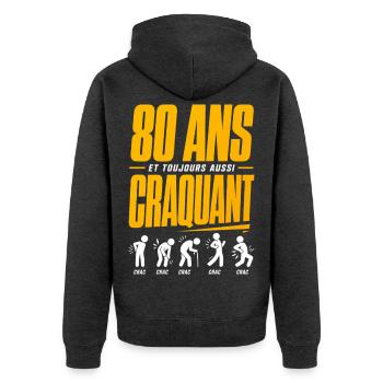 80 Jahre und noch immer knackig - Unisex Premium Bio Zip Hoodie - Anthrazit meliert - Hinten - Nico (187cm)