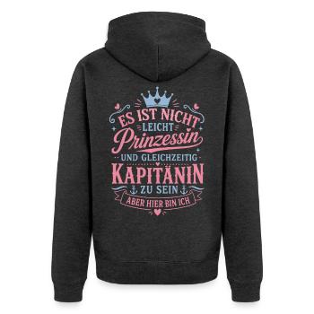 Kapitänin Boot Segler Anker Spruch - Unisex Premium Bio Zip Hoodie - Anthrazit meliert - Hinten - Nico (187cm)