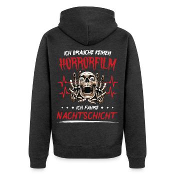 brauche keinen Horrorfilm ich fahre Nachtschicht - Unisex Premium Bio Zip Hoodie - Anthrazit meliert - Hinten - Nico (187cm)