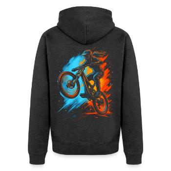 Downhill Bike Mountainbike Mädchen Damen MTB - Unisex Premium Bio Zip Hoodie - Anthrazit meliert - Hinten - Nico (187cm)
