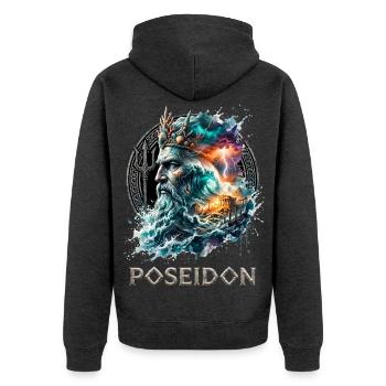 Poseidon Gott Meer Wellen - Unisex Premium Bio Zip Hoodie - Anthrazit meliert - Hinten - Nico (187cm)