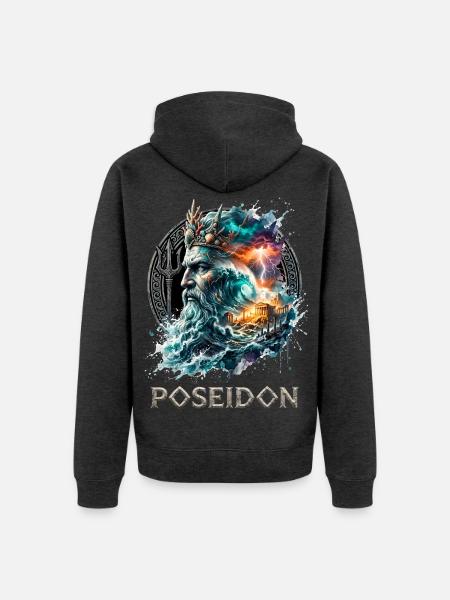 Poseidon Gott Meer Wellen - Unisex Premium Bio Zip Hoodie - Anthrazit meliert