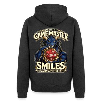 When the Game Master Smiles – D20 RPG - Unisex Premium Bio Zip Hoodie - Anthrazit meliert - Hinten - Nico (187cm)