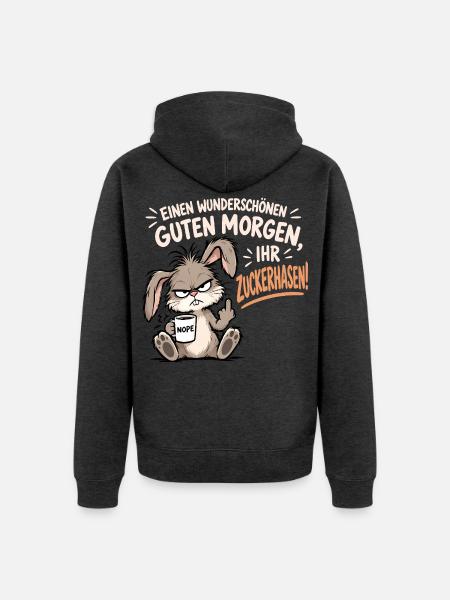 Morgenmuffel Hase - Unisex Premium Bio Zip Hoodie - Anthrazit meliert