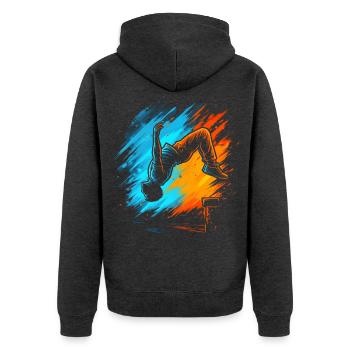 Freerunning Freerunner Herren Parkour Kinder - Unisex Premium Bio Zip Hoodie - Anthrazit meliert - Hinten - Nico (187cm)