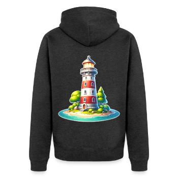 Leuchtturm - Unisex Premium Bio Zip Hoodie - Anthrazit meliert - Hinten - Nico (187cm)